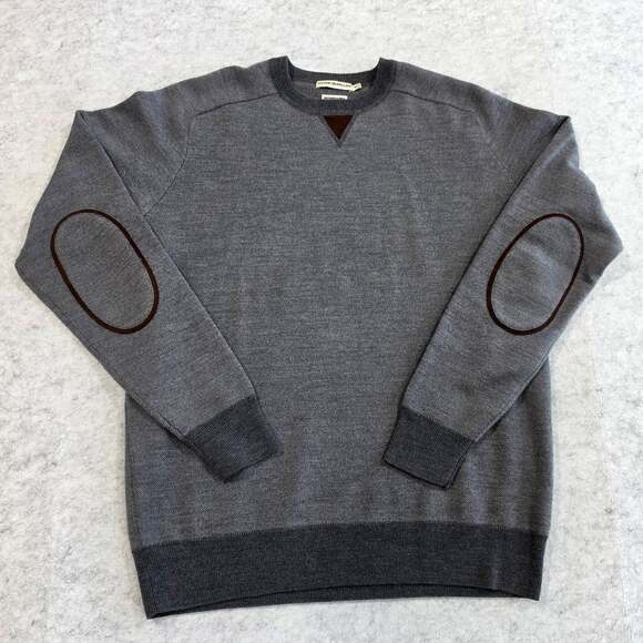 Peter Millar Other - Peter Millar Crown Comfort Sweater Gray Crewneck Suede Elbow Patches Sz M